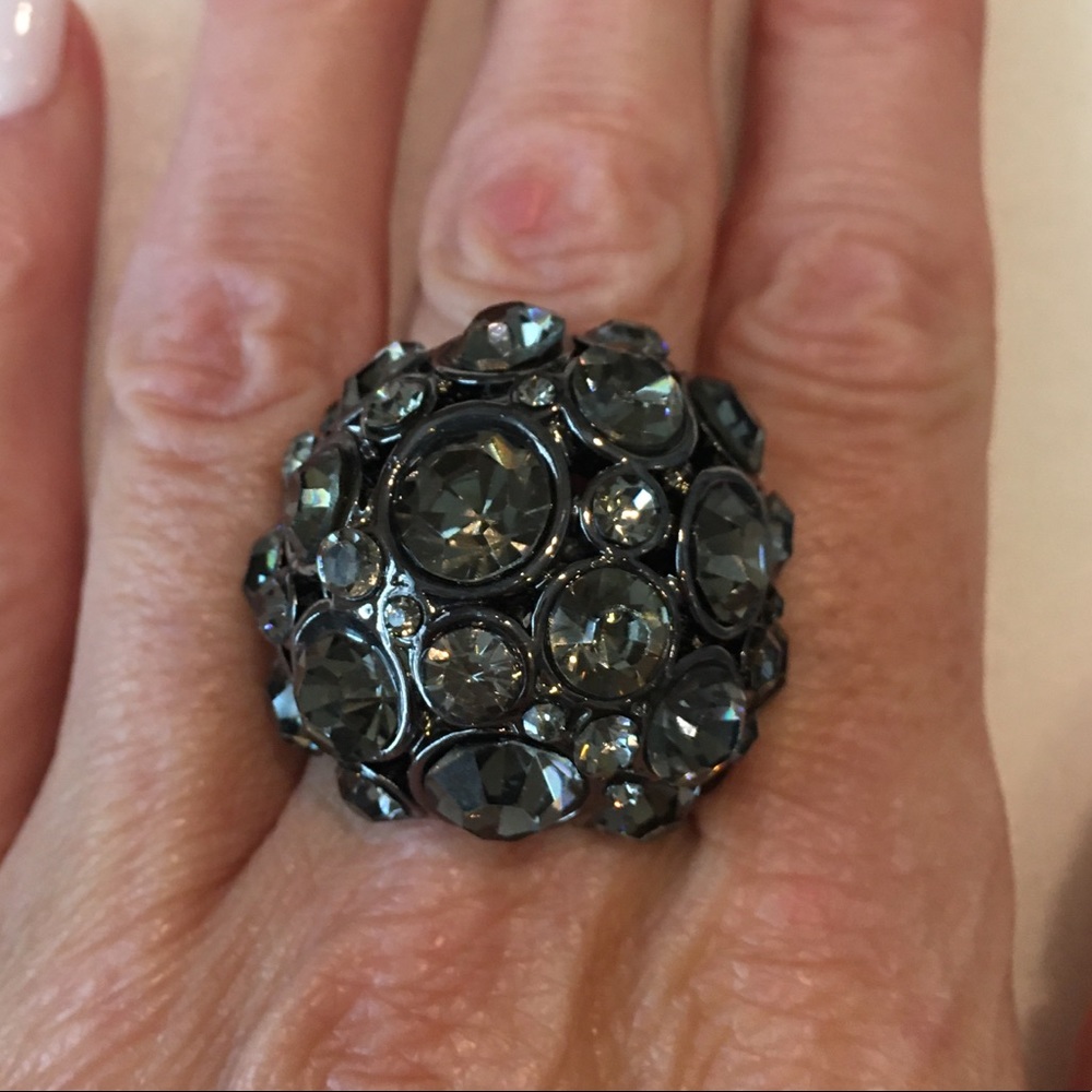 Gunmetal Gray Rhinestone Cluster Ring